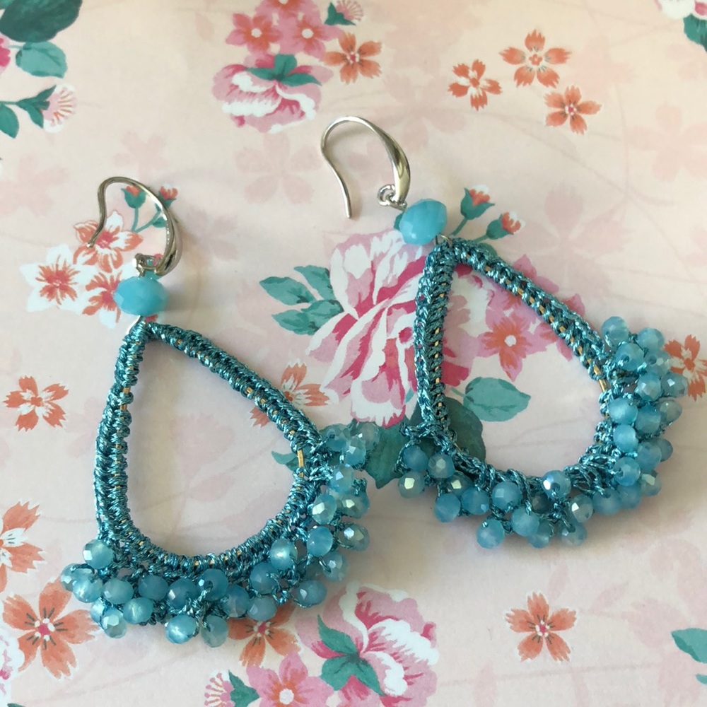 Gorgeous NWT Turquoise Crochet & Beads Earrings! - Picture 2 of 4